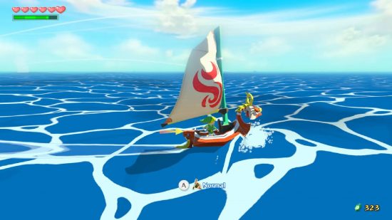 Wind Waker Switch: uma captura de tela mostra uma cena cel shaded e uma versão jovem de desenho animado de Link