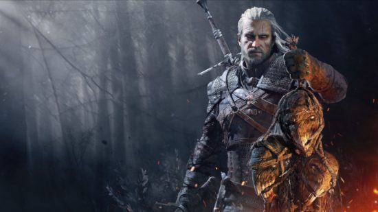 The Witcher 3 wallpaper Geralt segurando um monte de cabeças de monstro