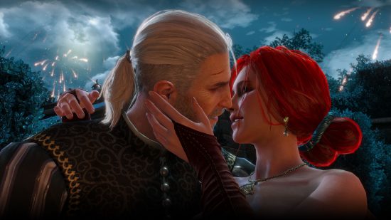 The Witcher 3 wallpaper Geralt e Triss se beijando