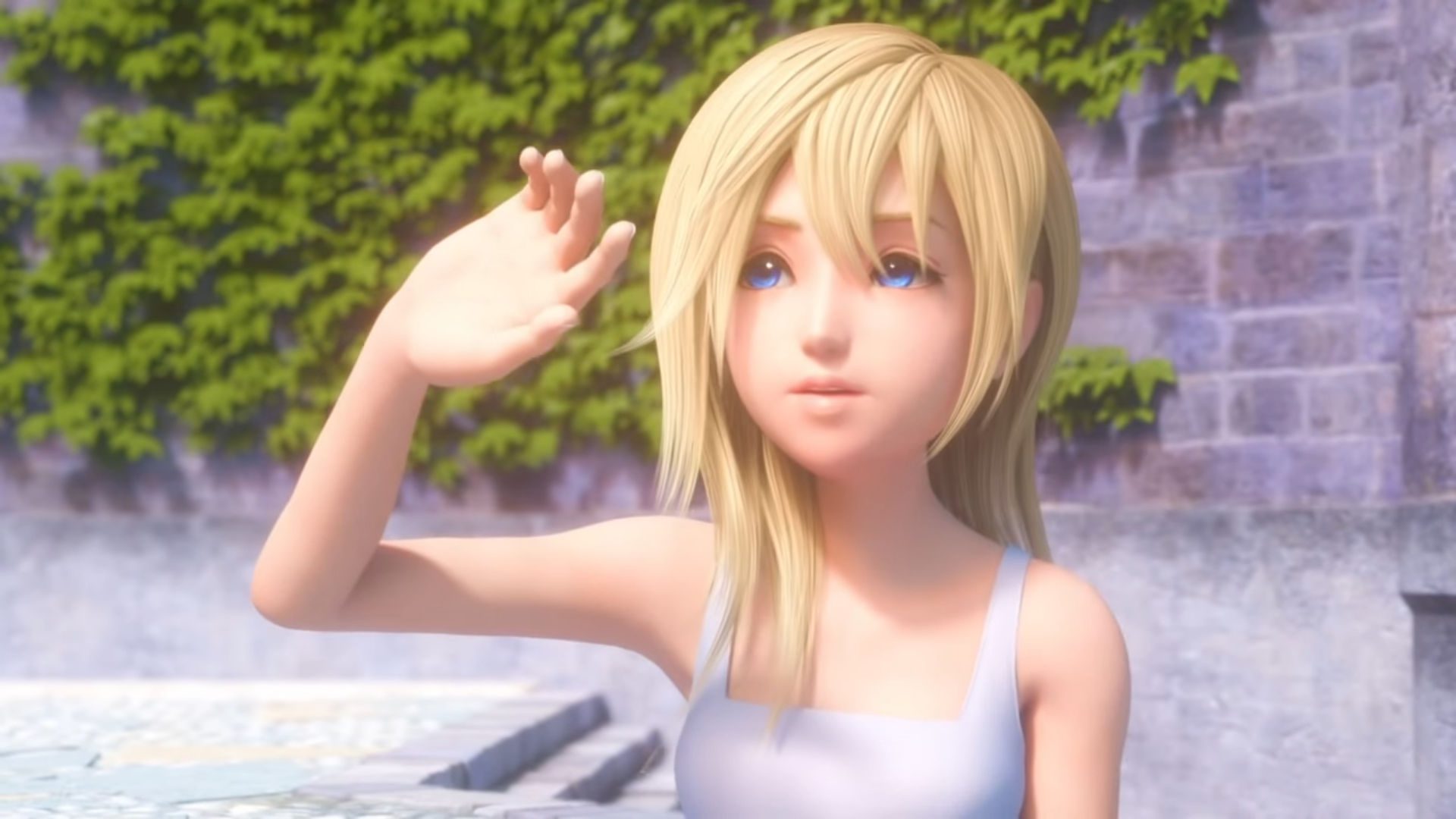 Namine holding her hand up to the sun