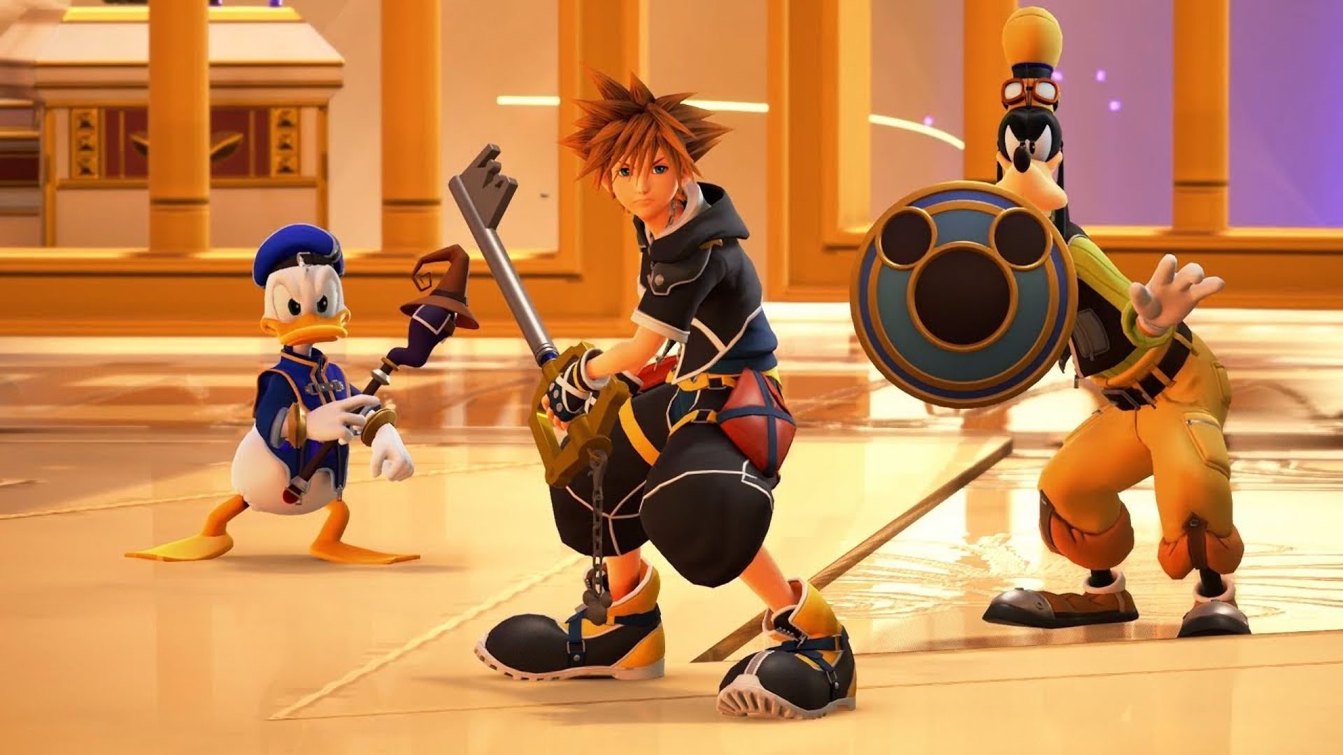 Donald, Sora, and Goofy, ready for battle