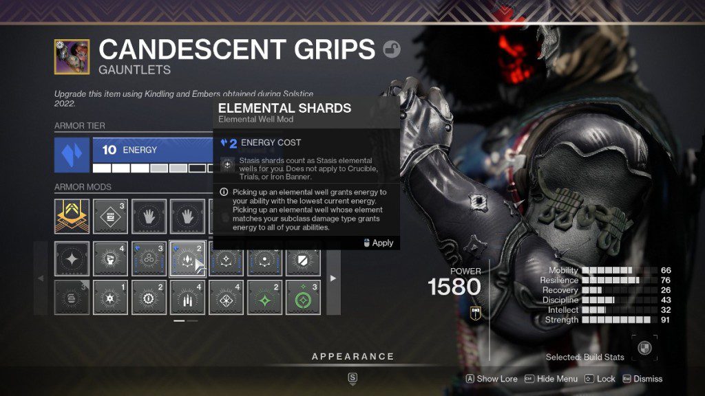 Destiny 2 top 15 mods de armadura - Elemental Shards no inventário.