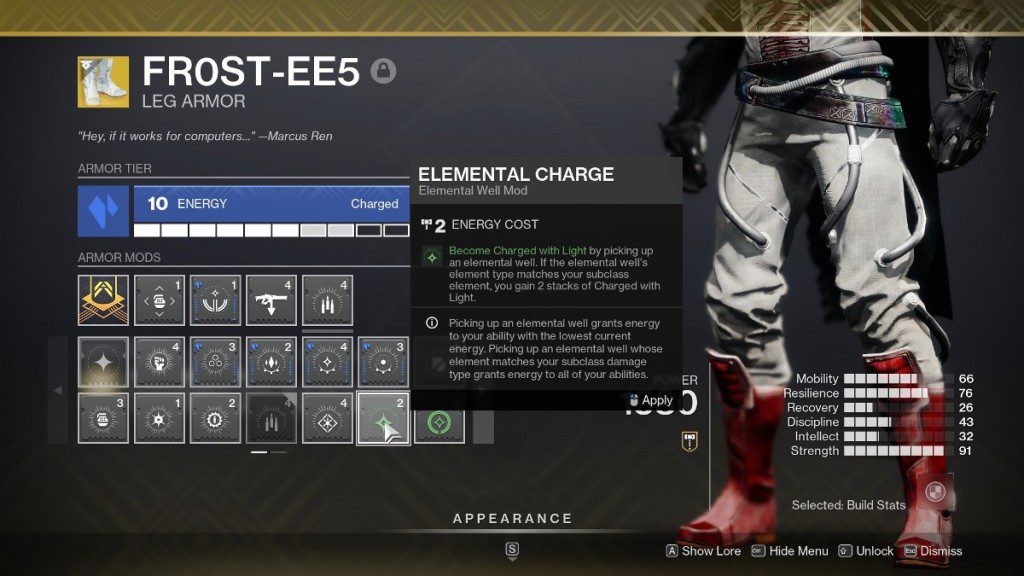 Destiny 2 top 15 mods de armadura - Elemental Charge no inventário.