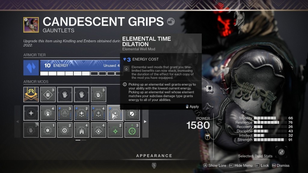 Destiny 2 top 15 mods de armadura - Elemental Time Dilation no inventário.