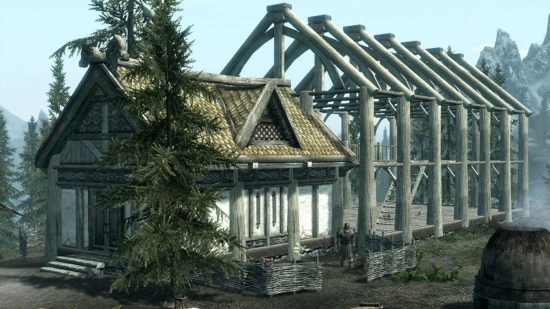 Casas Skyrim - uma herdade parcialmente construída em um terreno