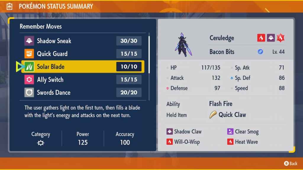 Lembrando movimentos para Ceruledge em Pokemon Scarlet e Violet