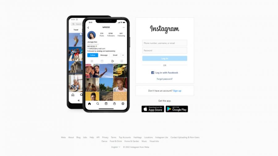 Download do Instagram - a página inicial do Instagram que mostra um telefone com o aplicativo nele