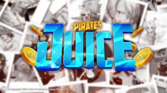 O logotipo dos Juice Pirates em um fundo de quadrinhos.