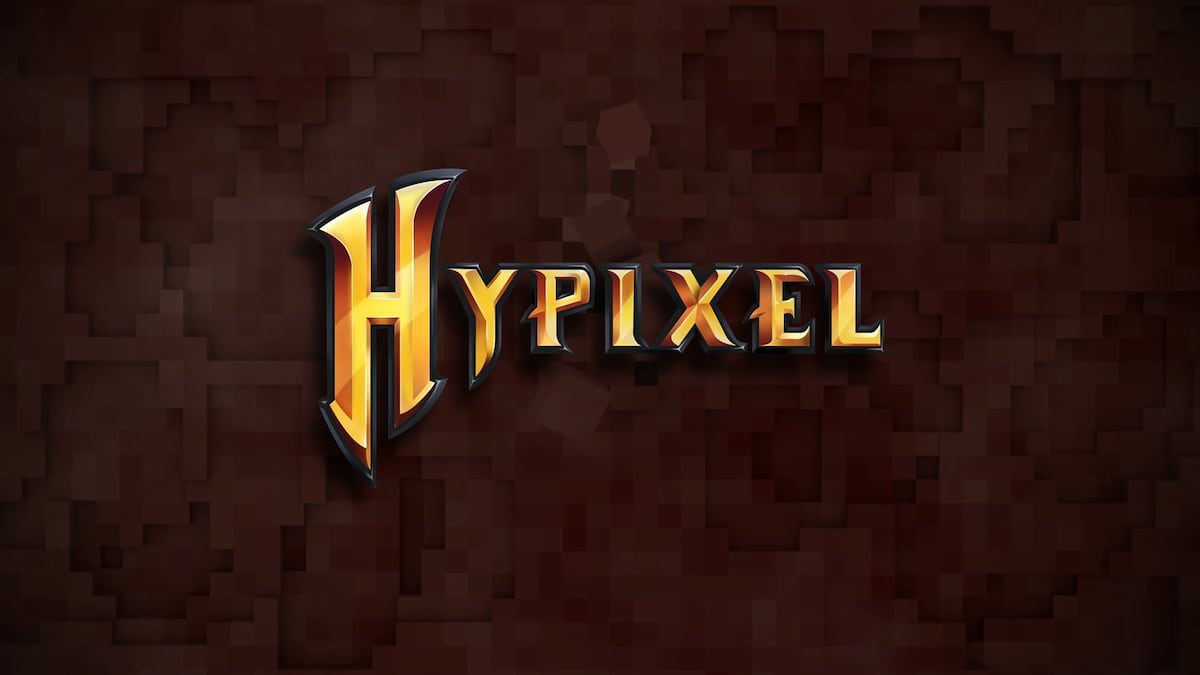 Hypixel escrito em um fundo pixelizado.