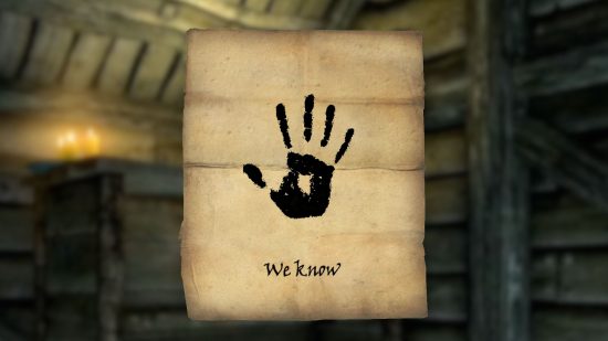 A infame nota We Know da Skyrim Dark Brotherhood