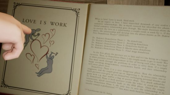 Experiência It Takes Two Better Together - Rose apontando para uma página no Livro do Amor dizendo 'Amor é trabalho'