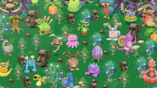 Uma coleção de monstros em um novo ambiente para o guia de gemas My Singing Monsters
