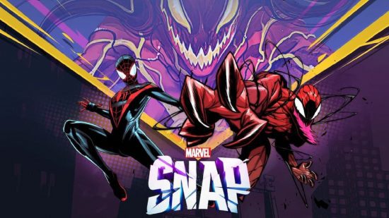 Arte chave para Marvel SNap com Spiderman e Carnage para a lista de melhores jogos de cartas para celular