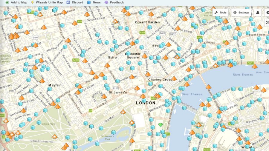 Um mapa Pokémon Go olhando para Londres