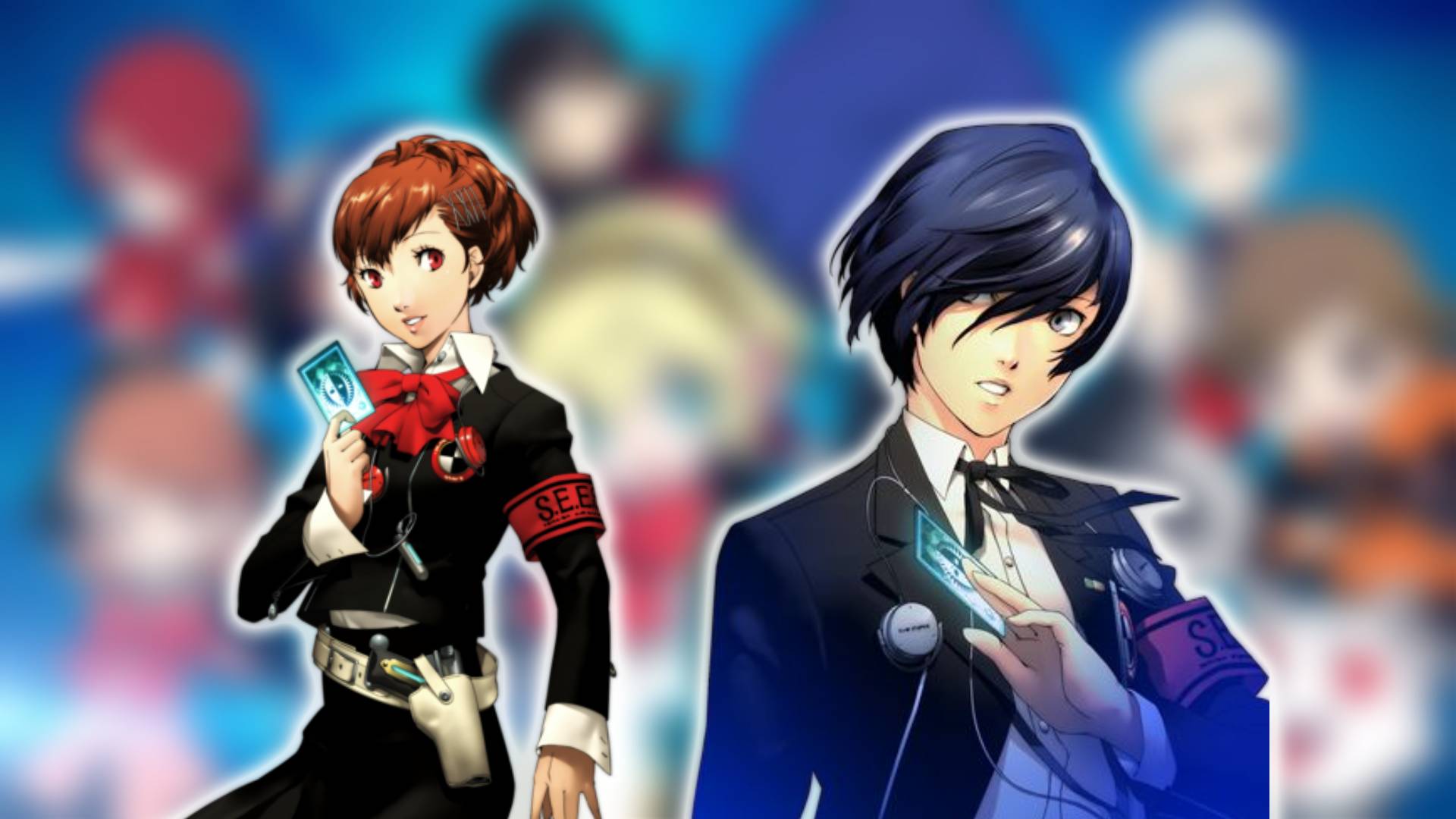 Persona 3 personagens: os protagonistas masculinos e femininos de Persona 3 Portable são visíveis