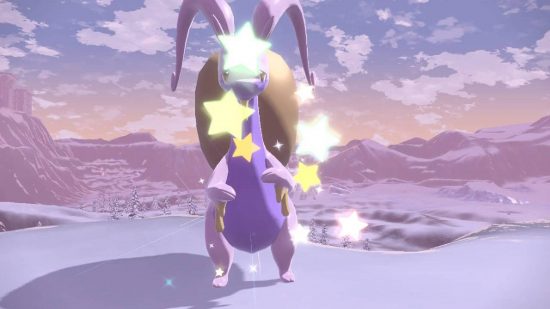 Pokemon Scarlet e Violet brilhante: uma captura de tela de Pokemon Legends: Arceus mostra um brilhante Hisuian Goodra