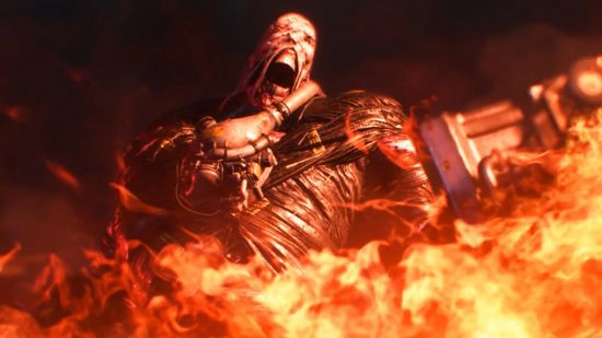 Nemesis de Resident Evil gritando em chamas