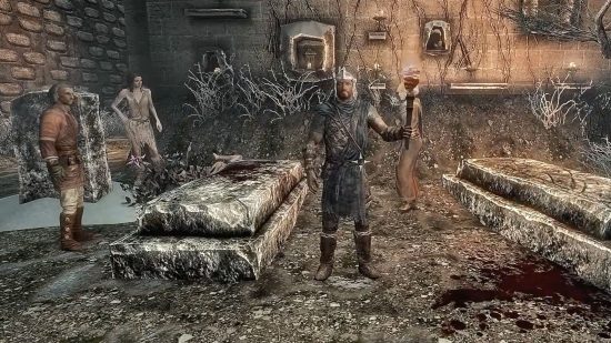 Captura de tela da cena inicial do assassinato de Skyrim Blood on the Ice