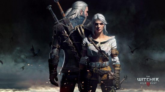 The Witcher 3 wallpaper com Geralt e Ciri costas com costas