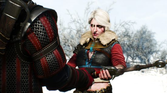 Os finais de The Witcher 3 - Ciri dando sua espada para Geralt