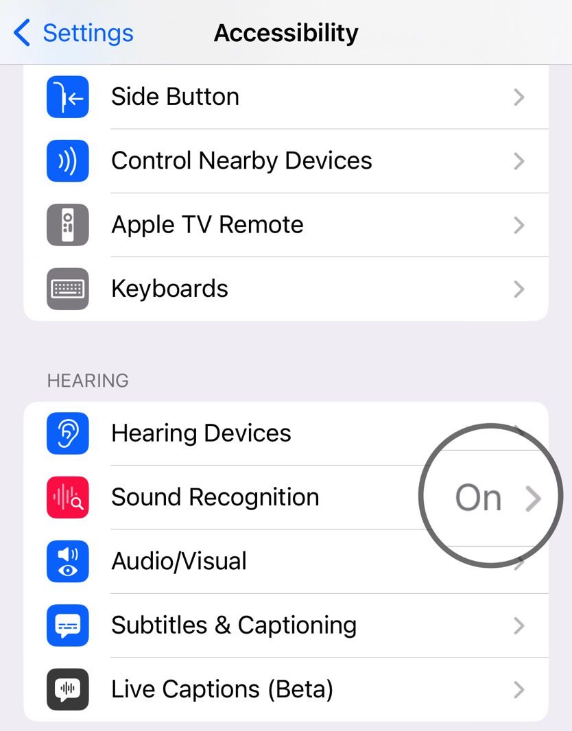 Recurso de reconhecimento de som do iOS 16.